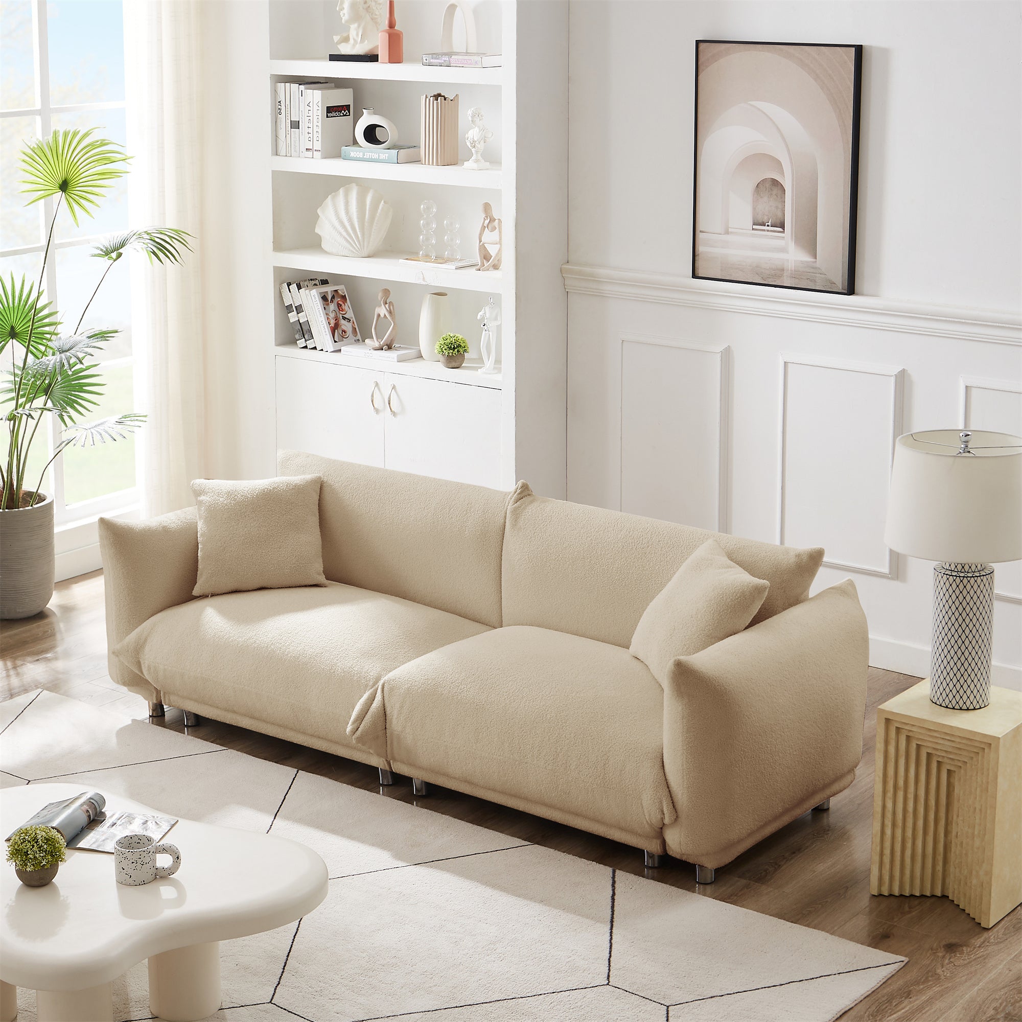 3 Seater Beige Sofa with Cushions