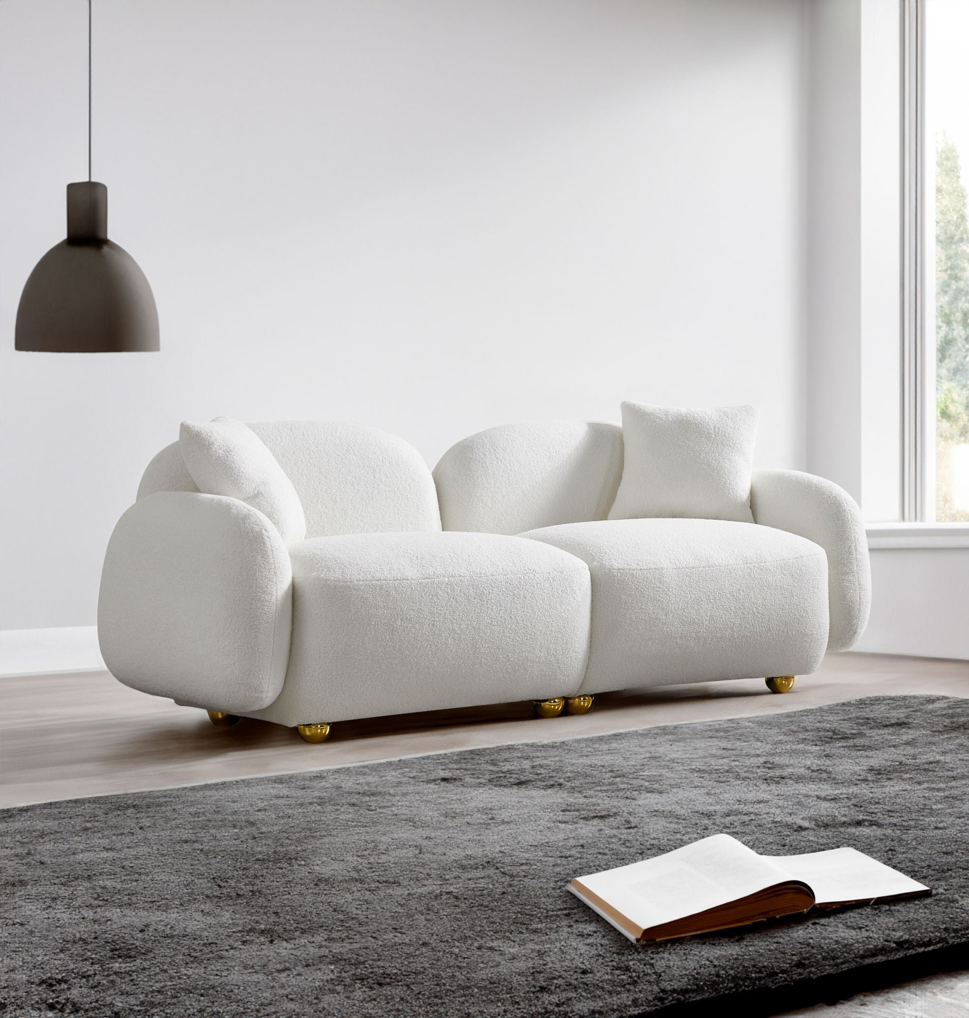 Luxury Plush Fabric White Sofa