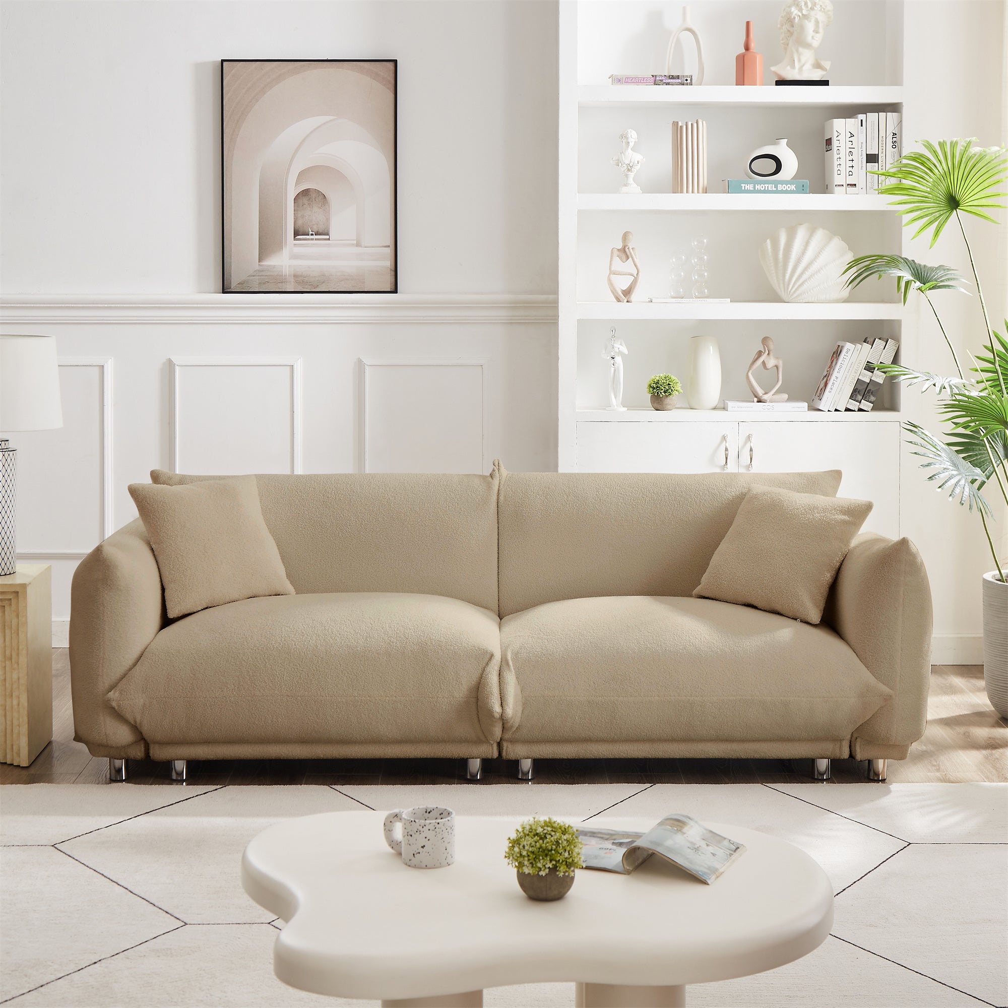 3 Seater Beige Sofa with Cushions