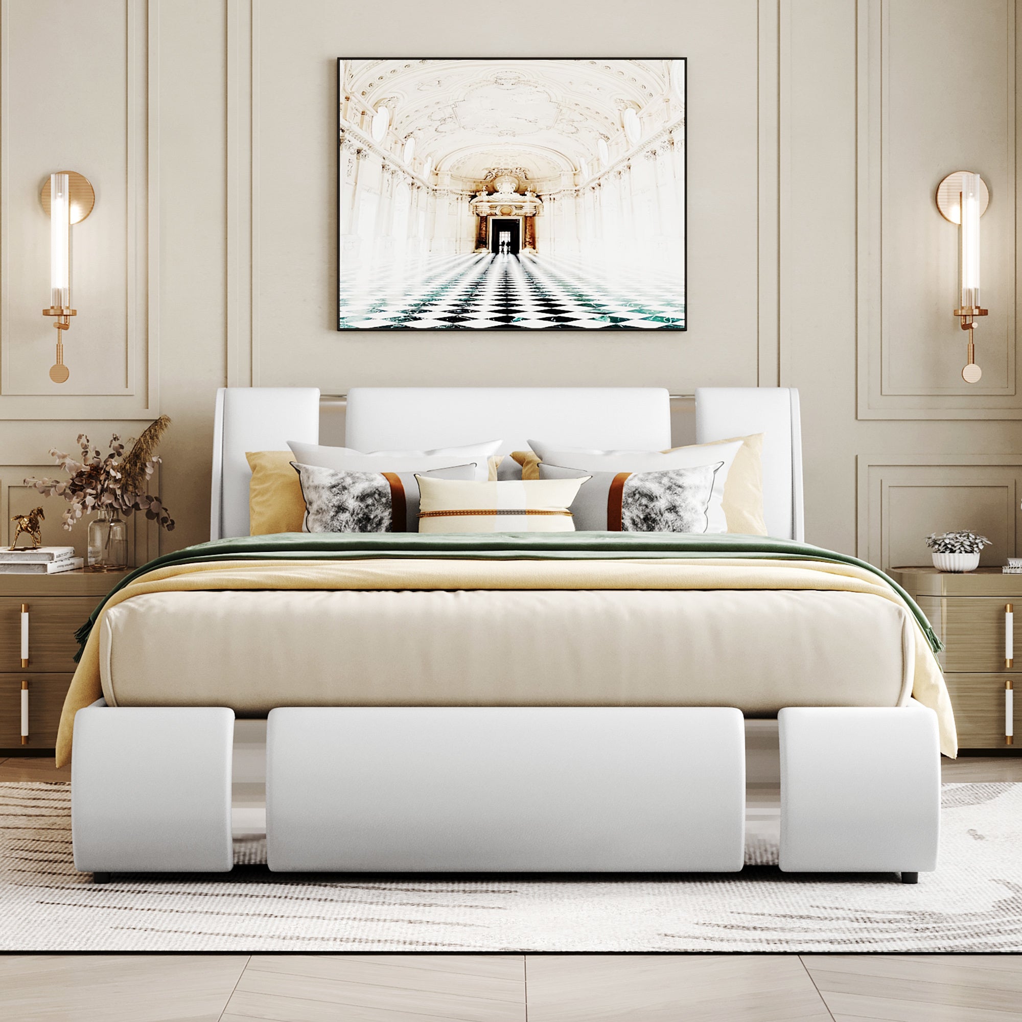 Queen Size Upholstered Faux Leather Bed