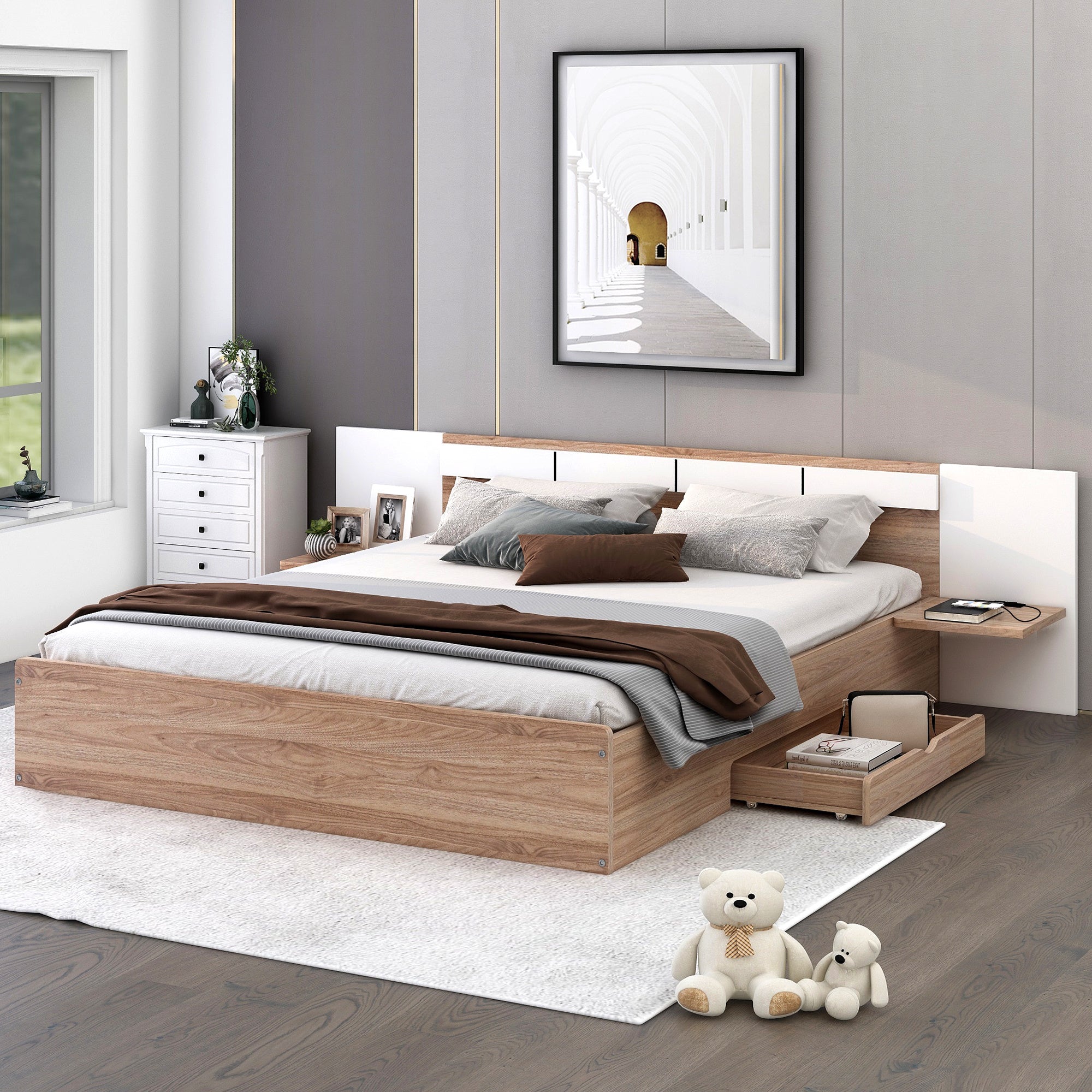 Queen Size Platform Bed with USB Port