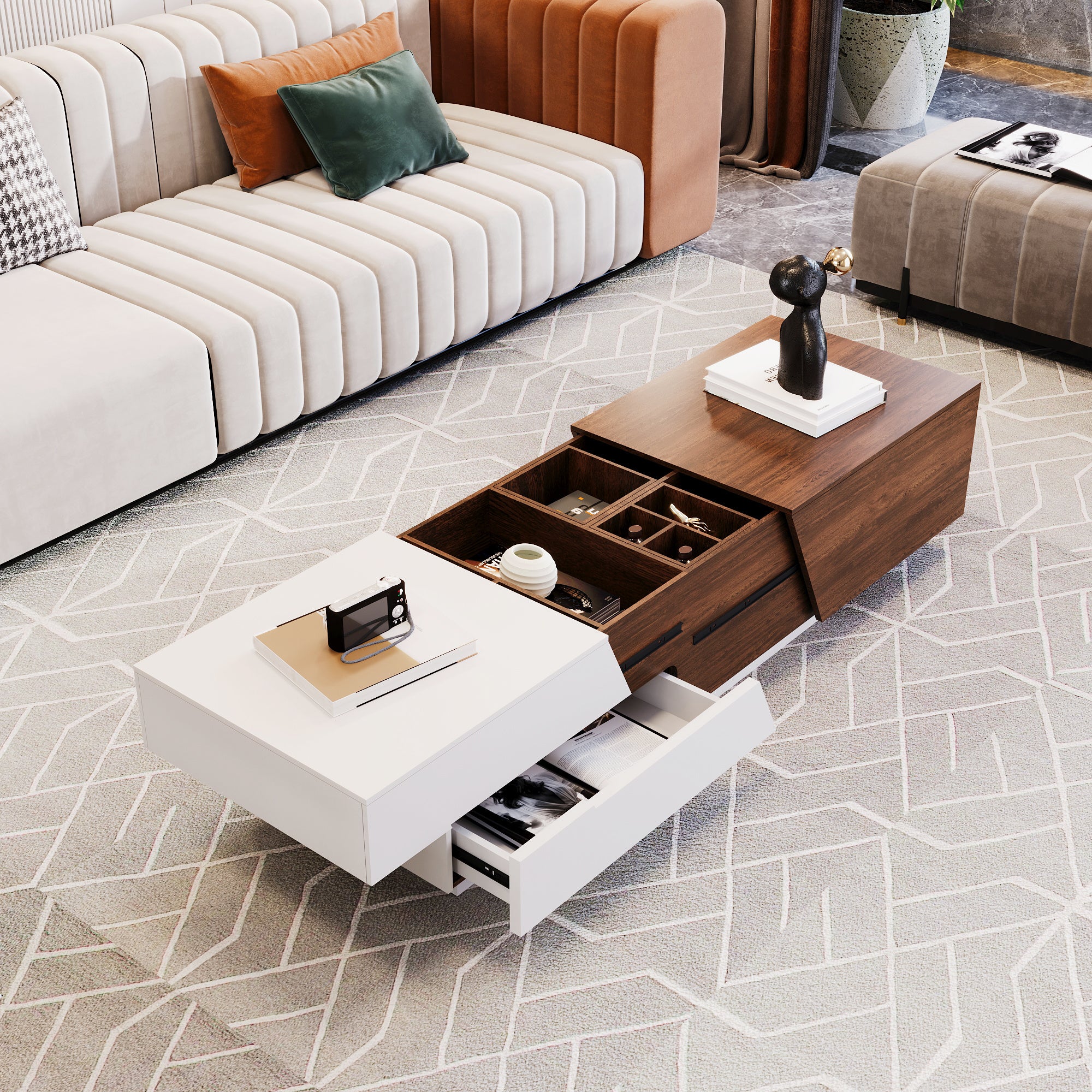 Modern Extendable Coffee Table with Storage