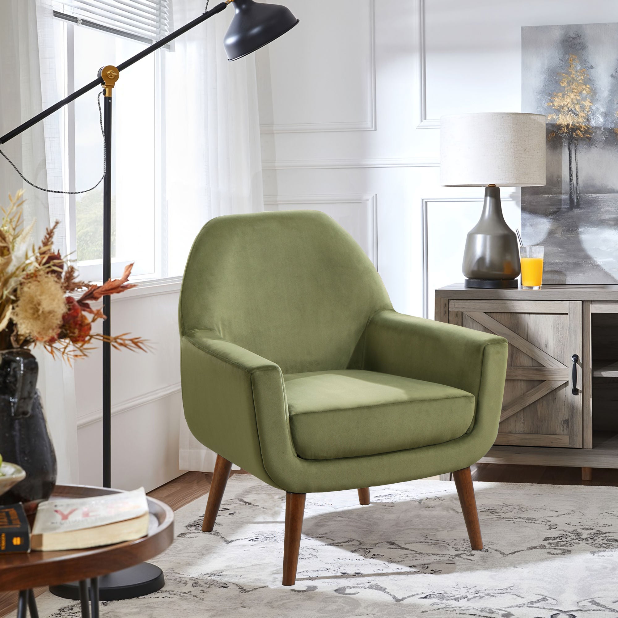 Modern Green Velvet Armchair